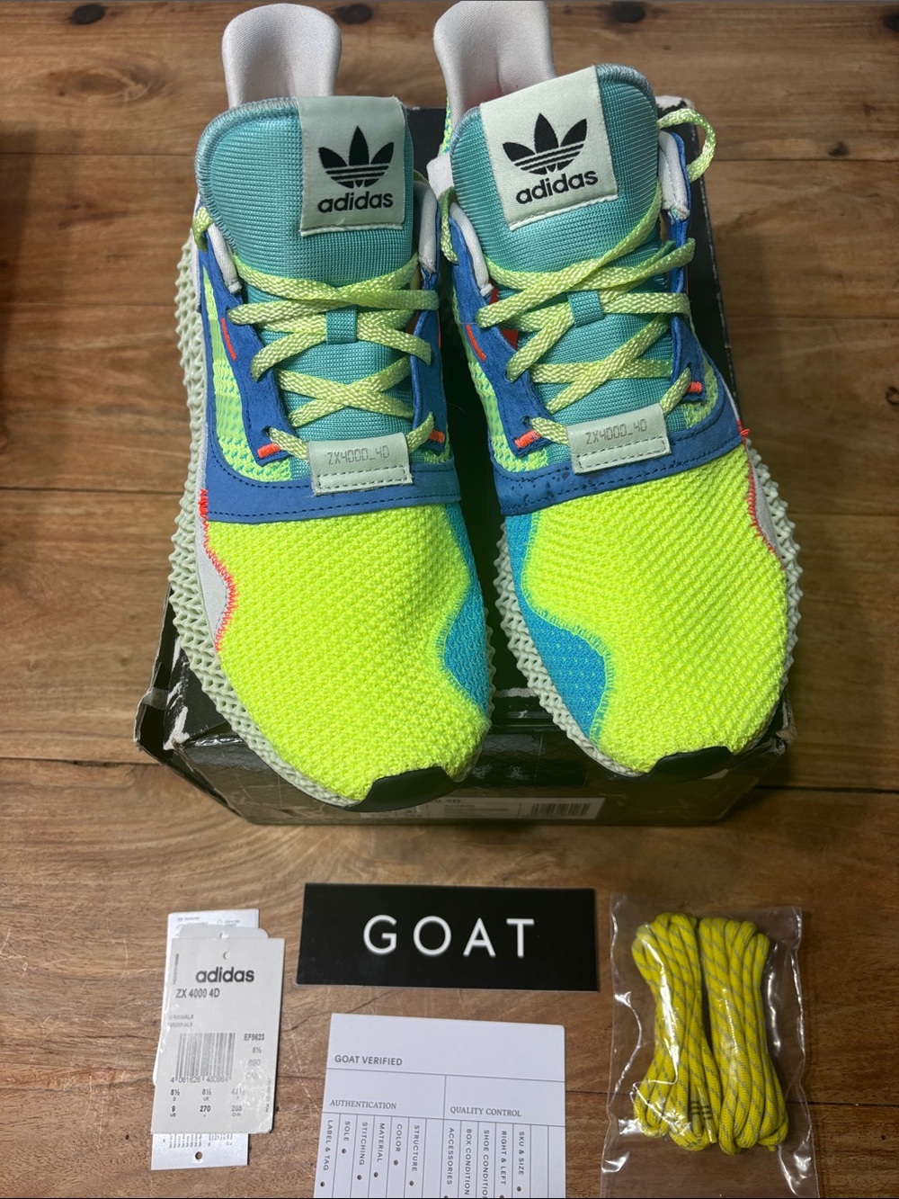 adidas ZX 4000 Bright Yellow & Teal Athletic Sneakers Size 9